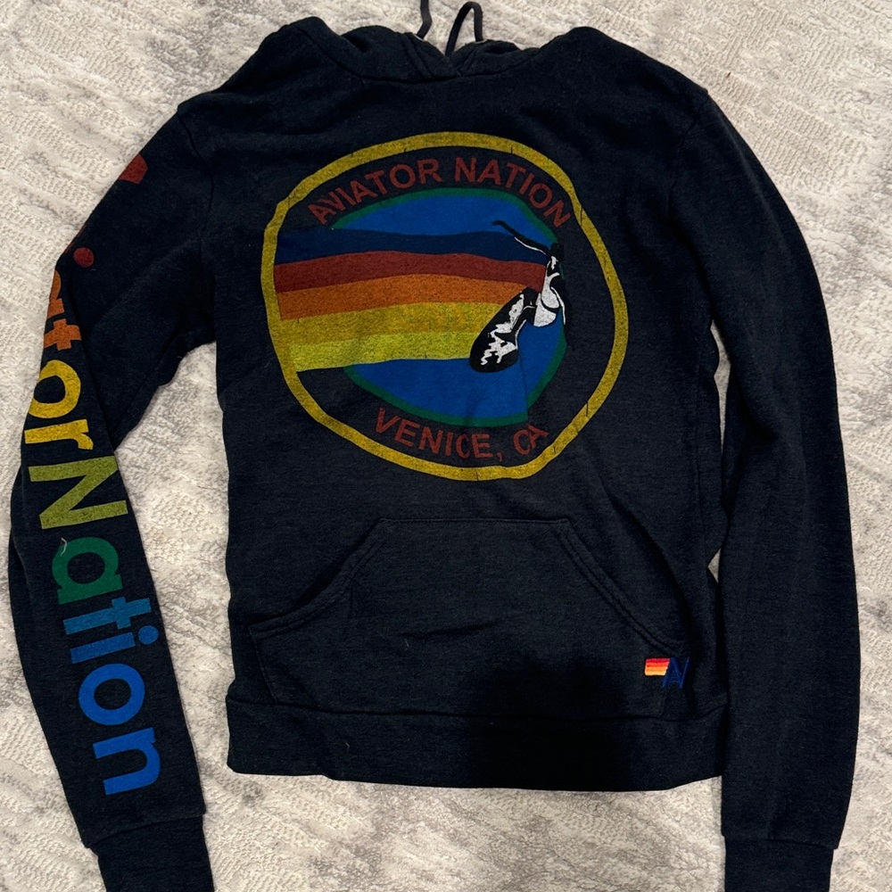 Aviator Nation Black Hoodie with Multicolor Logo